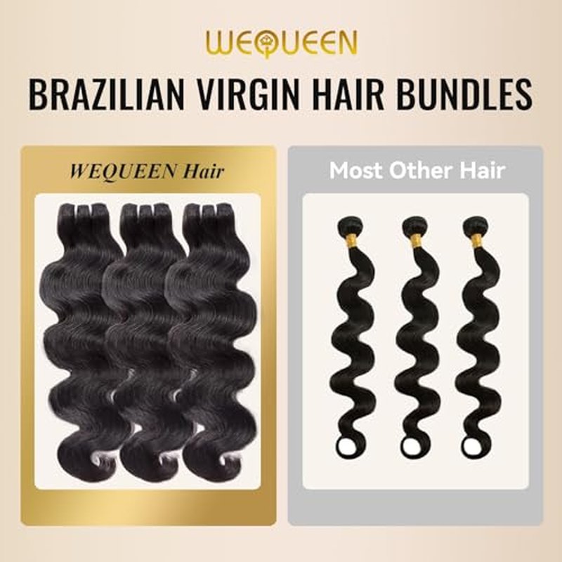 WEQUEEN Bundles Human Hair Body Wave 16A Brazilian Virgin Hair Bundles 16 18 20 Inch Thick Weave Natural Black