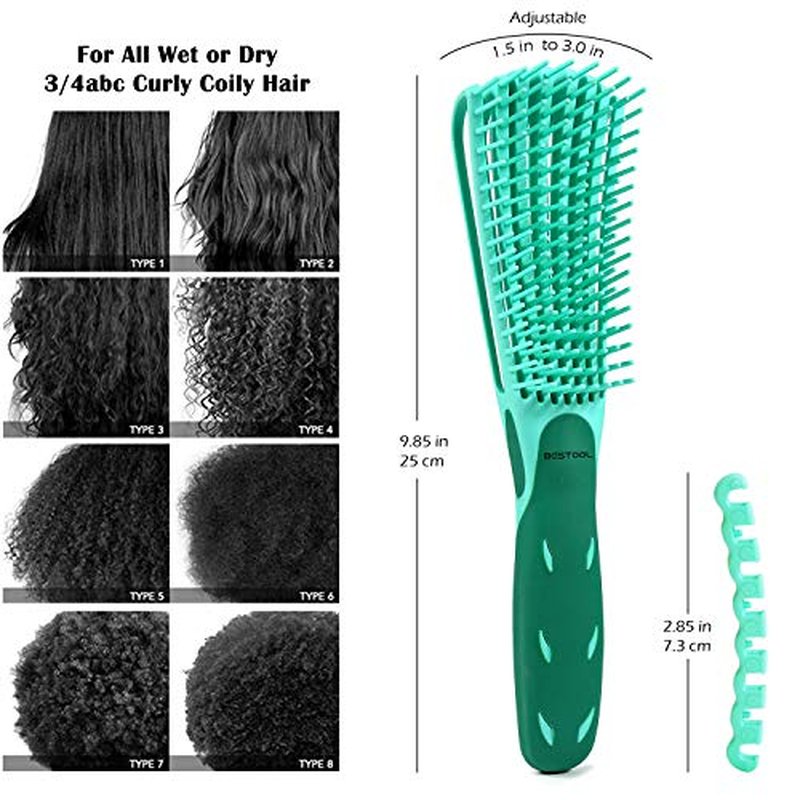 BESTOOL Detangling Brush for Black Natural Hair, Curly Hair Afro 3/4abc Texture - Faster and Easier Detangle Wet or Dry With No Pain (Green)
