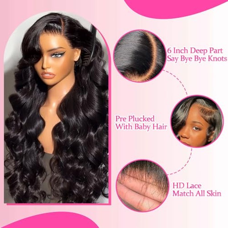 13x6 Lace Front Wigs Human Hair Brazilian Glueless Wigs Human Hair Pre Plucked with Baby Hair Body Wave Lace Front Wigs for Women 200 Density HD Lace Frontal Wigs 18 Inch