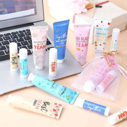 24set/96pcs Best Team Ever Gifts for Coworkers Employee Appreciation Gifts Christmas Party Favors Christmas Stocking Stuffers Inspirational Travel Hand Lotion and Lip Balm Set for Women
