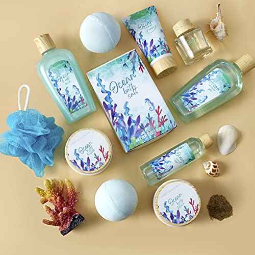 Green Canyon Spa Gift Baskets for Women, Bath and Body Gift Set for Women, 12Pcs Ocean Spa Sets Includes Bubble Bath, Body Lotion,Mothers Day Gifts for Her,Spa Baskets