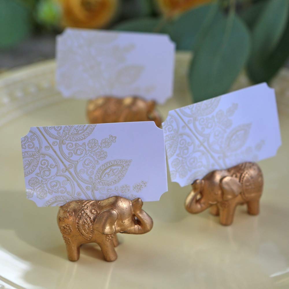 Kate Aspen Lucky Golden Elephant Place Card Holders, Photo Holders, Party Favors, Indian Wedding Decorations, Placecards, Place Setting, (Set of 6)