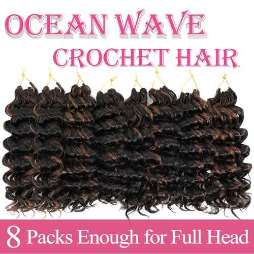 Ocean Wave Crochet Hair 14 Inch 8 packs Deep Wave Crochet Hair Synthetic Curly Crochet Braiding Hair for Black Women (14 Inch, 8 packs, P4/30)