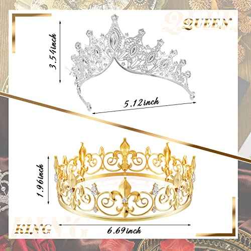 Henoyso 4 Pcs Prom King and Queen Crowns for Men Women Halloween Party King Queen Tiara Headband Homecoming Party Favor