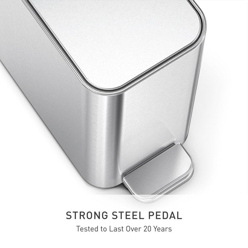 Simplehuman Slim Step Trash Can - 5L Compact Bathroom Bin with Silent Close Lid & Steel Pedal | Brushed Stainless Steel