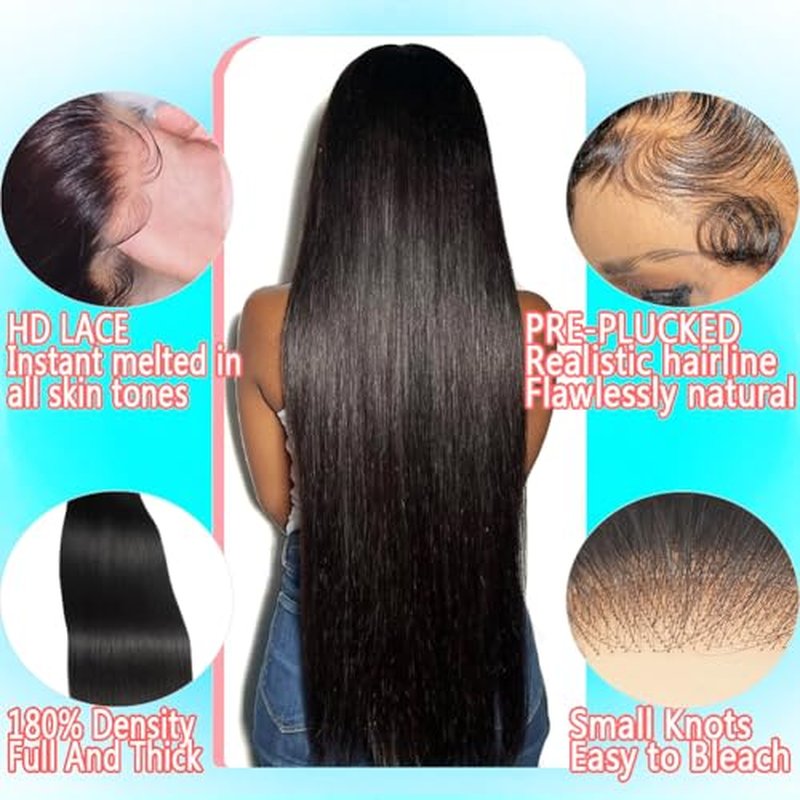 13x6 Straight Lace Front Wigs Human Hair 180 Density HD Transparent Lace Frontal Human Hair Wigs for Women Glueless Wigs Pre Plucked 20 Inch
