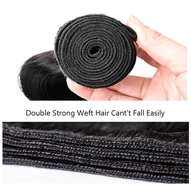 Brazilian Body Wave Virgin Hair Bundles with Lace Closure(18 20 22 with 16closure) Human Hair Unprocessed Body Wave Hair with Closure 4X4 Lace Free Part Natural Black Hair