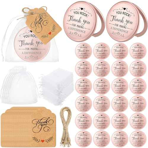 Soaoo 24 Set Inspirational Compact Mirrors Bulk You Rock Thank You for Making a Difference Double Sided Small Pocket Mirrors for Women Bridal Shower Wedding Employee Coworker Summer Christmas Gift