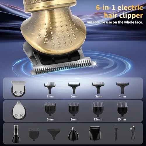 Beard Trimmer for Men, 6 in 1 Hair Clippers Kit, Body Multi Groomer Mens Grooming Kit for Beard face, Nose, and Ear Hair Trimmer, Hair Clipper, NO Blade Oil Needed, Waterproof Wet/Dry Clipper