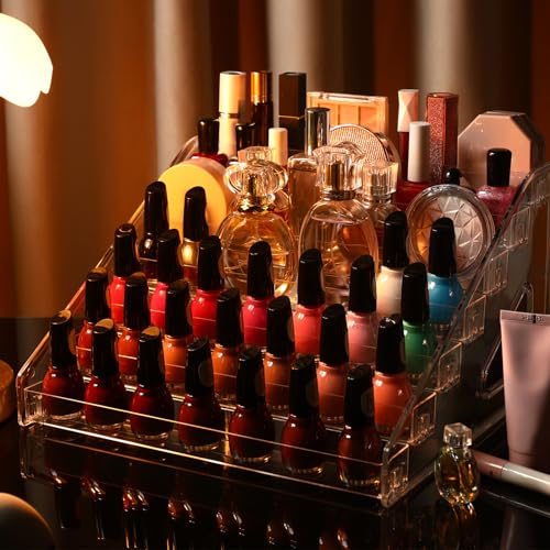 Jetec 4 Pcs 7 Tiers Style Acrylic Card Display Stand Sunglasses Organizer Nail Polish Holder Versatile Display for Trading Cards Greeting Card Stand Essential Oils Cosmetic Eyewear Rack