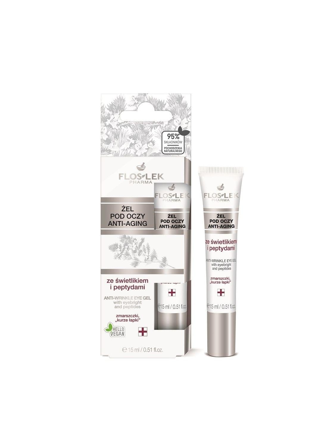 FlosLek Pharma Eye Care Eye Gel With Anti-Wrinkle Effect (Eyebright Extract, Hyaluronic Acid, Tetrapeptides) 0.5 oz
