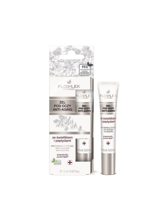 FlosLek Pharma Eye Care Eye Gel With Anti-Wrinkle Effect (Eyebright Extract, Hyaluronic Acid, Tetrapeptides) 0.5 oz