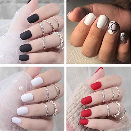 LoveOurHome 576pc Round Square Press on Nails Short Fake Nails Matte Acrylic Nails Press ons Nail XS Short Sqroval False Nails Kit Presson Artificial Fingernails for Women Girls Kids