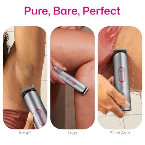 PRITECH Bikini Trimmer for Women - Rechargeable Pubic Hair Trimmer Women for Sensitive Skin, Wet & Dry Use, Pain-Free Electric Razor&Shaver with Standing Recharge Dock, Ideal Gift, Slate Grey