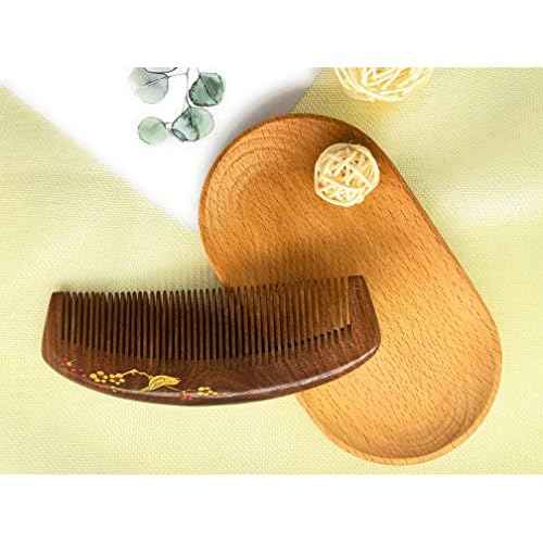 Handmade Wooden and Natural Sandalwood Combs Set - Detangling Fine Tooth Comb with Handle for Women, Anti Static Moon Shape Comb for Straight, Wavy, Dry, Thick or Fine Hair