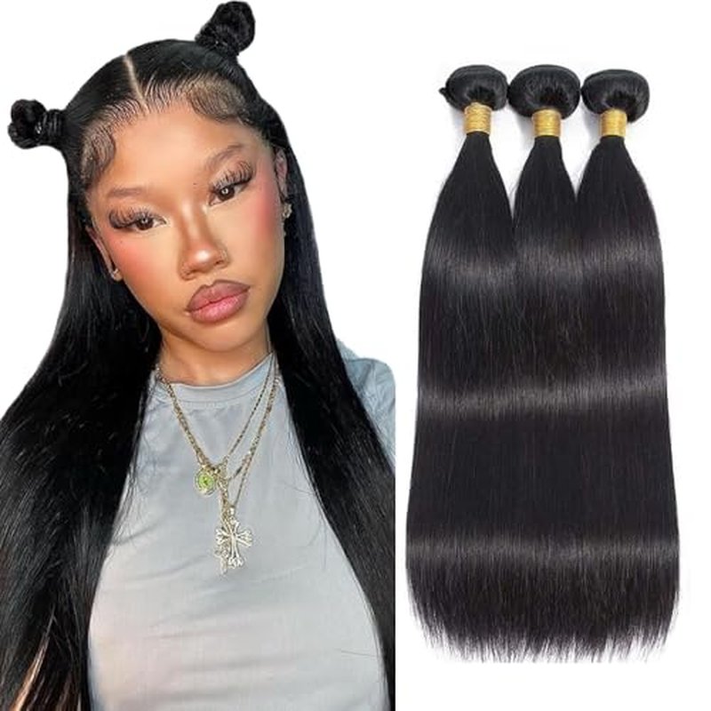 Natural Black Straight Bundles Human Hair Unprocessed Virgin 3 Bundles 16 18 20 Inch Straight Bundle Human Hair Extensions 50 Gram Per Bundle