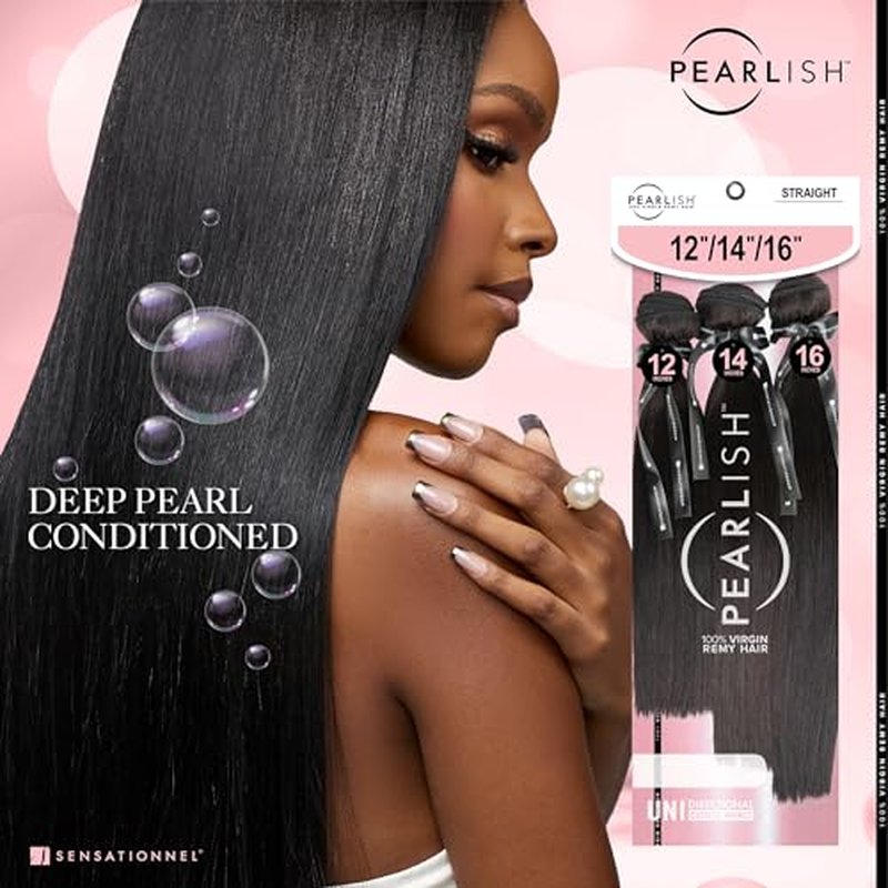 Sensationnel Pearlish multi bundle - straight deep pearl conditioned 15a soft remy beauty supply sew in or glue on human hair layered lengths (12 14 16 inch, NATURAL)