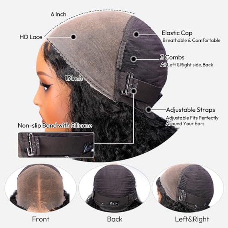 SUPERNOVA Curly Human Hair Wig Ready to Wear Glueless Kinky Curly 13x6 HD Lace Front Wigs Human Hair 14Inch 180 Density Virgin Human Hair Pre Plucked Pre Cut Bleached Knots for Women