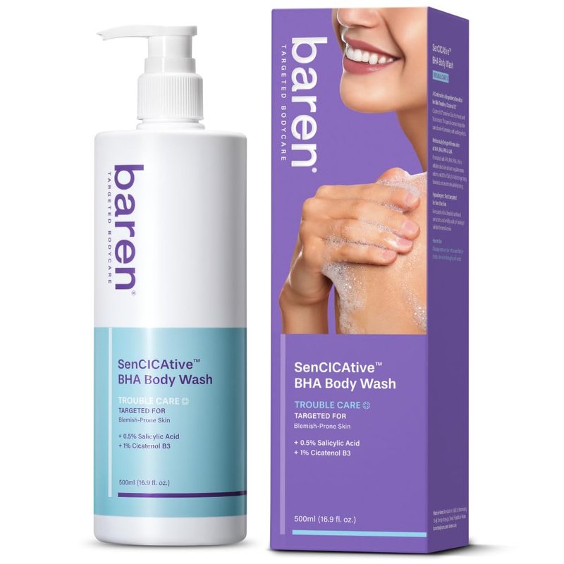 Baren Body Wash with Salicylic Acid – Gentle Exfoliating Cleanser for Sensitive Skin, Hydrating and pH-Balanced, Sulfate and Paraben Free, Korean Skin Care 16.9 fl oz