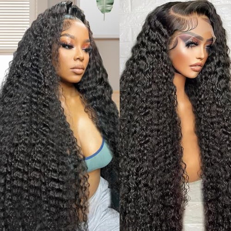 28 Inch 13x6 Deep Wave Lace Front Wigs Human Hair Deep Wave Frontal Wig 13x6 HD Lace Front Wigs Human Hair Pre Plucked 200 Density Glueless Virgin Deep Wave Wig for Women Natural Color