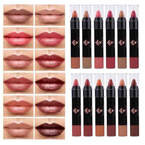 Matte Lipstick Set - 12-Piece Lip Crayon Set With Nude, Pink, Mauve & Red Shades - Waterproof, Long-Wearing Smudge Proof Lipstick Formula with Rich Colors & Pigments