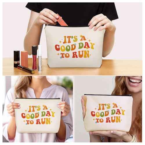 Running Christmas Gifts Makeup Bag: Cute Cosmetic & Toiletry Pouch It's a Good Day To Run For Girls & Womens Runner, Nieces, Girlfriends, Mom, Coworkers.Ideal Gift for Travel, Birthday
