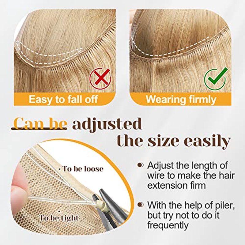 Benehair Human Hair Extensions Thick Ends Invisible Wire Real Human Hair with 2 Fish Lines Thicker Hairpieces 20inch 110g Medium Brown Hair Extensions Straight Thicker Hairpieces for Women #4