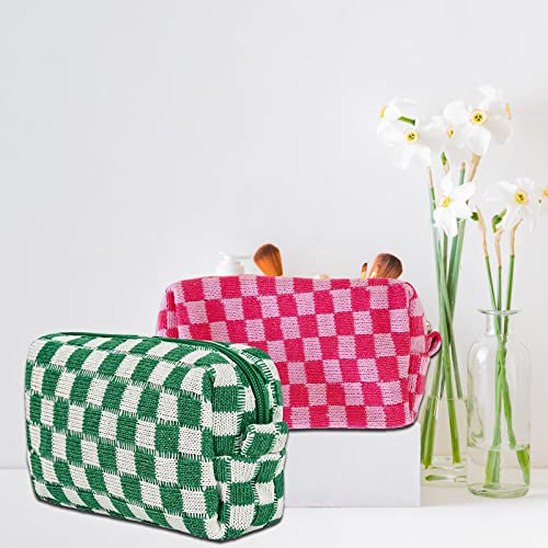 4 PCS Checkered Makeup Bag Cosmetic Bag for Women Checkered Pouch Plaid Makeup Bag for Women Large Capacity Pencil Case Makeup Brushes Storage Bag Travel Toiletry Bag Organizer