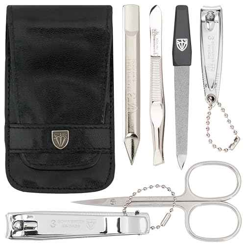 3 Swords Germany - brand quality 6 piece manicure pedicure grooming kit set for professional nail care with black synthetic leather case - Made in Germany