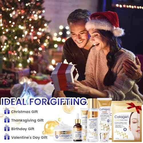 Collagen Skin Care Set - 7PCS Moisturizing Skin Care Set Reduce Wrinkles & Fine Lines, Long-Lasting Oil Control, Firm Skin - With Cleanser, Toner, Serum, Eye Cream, Face Cream & Facial Masks