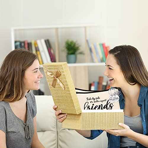 Kolewo4ever 12pc Friend Appreciation Gift Set: 6 Cosmetic Bags & 6 Keychains, White, Letter Print, Zipper Closure, Lightweight, Easy to Clean, Durable, Women Adults, Gift, Travel, Organization