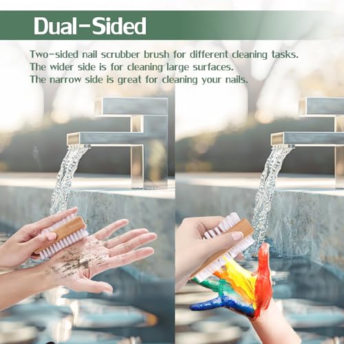 DBEBTOOL Nail Brush Set - 4pcs Two-Side Fingernail Nail Brushes for Cleaning, Wooden Nail Cleaning Brush, Stiff Nail Scrubber Brush for Cleaning Toes and Nails