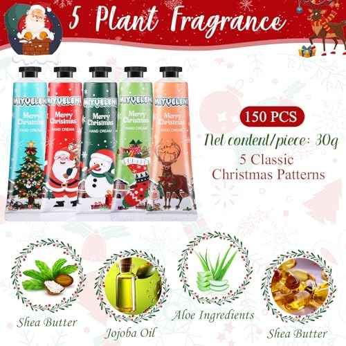150 Pcs Christmas Hand Cream Gift Sets for Dry Cracked Hands Moisturizing Hand Lotion Small Travel Lotion Stocking Stuffers Gift Set for Women Mom Girlfriend Christmas Birthday