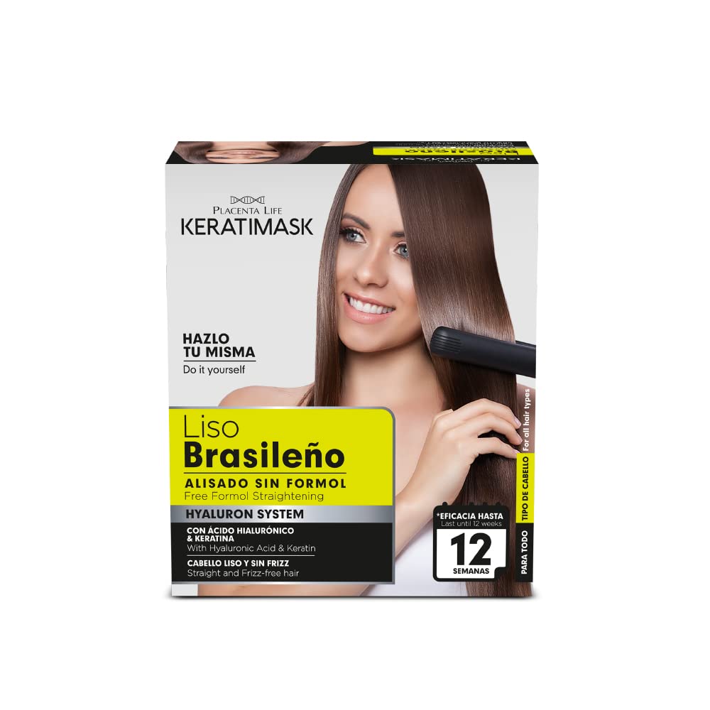 Silky, Frizz-Free Hair at Home – Brazilian Keratin Straightening Treatment Kit by Placenta Life with Hyaluronic Acid, Deep Repair & Long-Lasting Smooth Shine for Damaged Hair