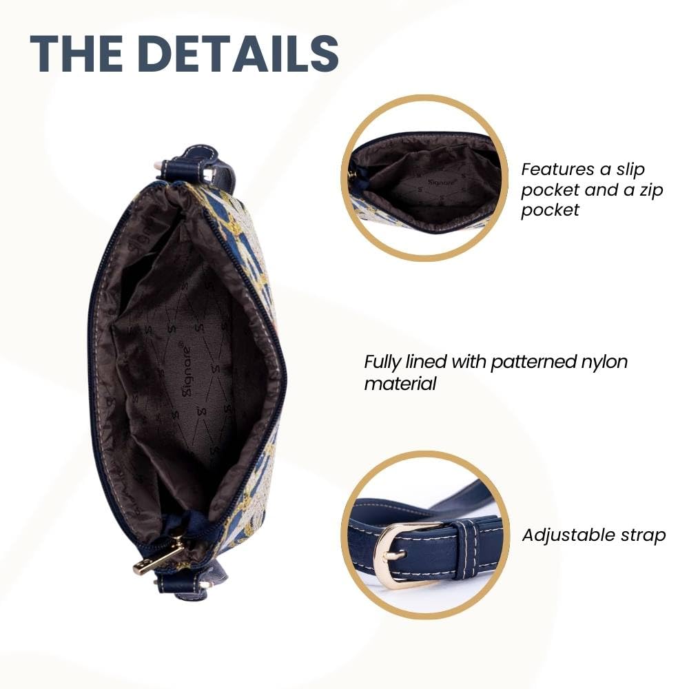 Signare Tapestry Crossbody Bag Shoulder Purse for Women In Walter Crane Swan Design (XB02-ART-WC-SWAN)