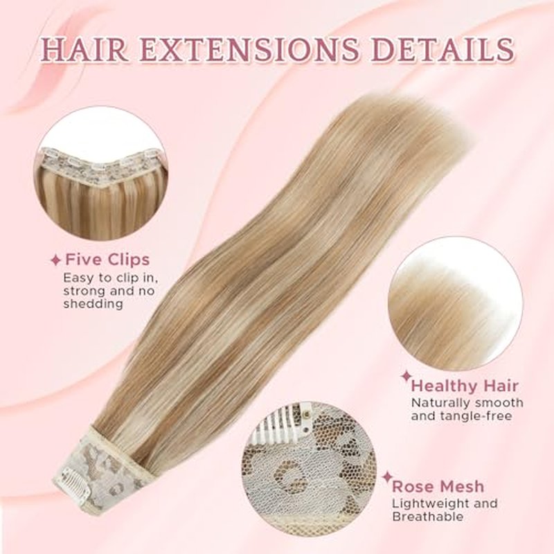 One Piece Clip in Hair Extensions 100% Real Human Hair 3/4 Full Head Hair with Upgraded V-Shaped Weft 5 Clips in Hair Extensions for Women, £¨18 Inch, #12P613 Golden Brown mixed Bleach Blonde£©