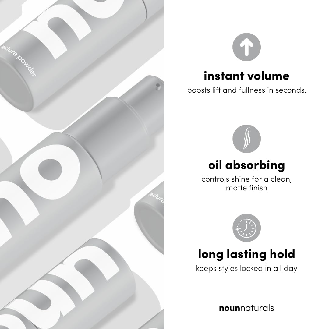 NOUN Naturals Glacial Clay Hair Texture Powder, Instant Volume, Long Lasting Hold, Matte Finish Styling Powder, Natural Look Texture, Oil Absorption, Scalp Health Support