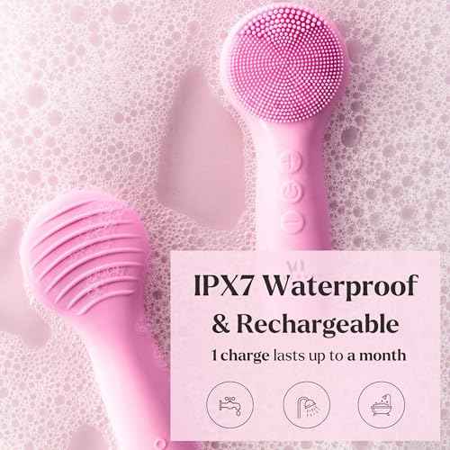 Facial Cleansing Brush - for Deep Cleansing, Gentle Exfoliating and Massaging - Waterproof and Rechargeable Face Cleanser Brush - Silicone Sonic Vibration Face Scrub Brush - Electric Face Washer