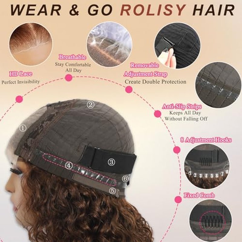 Chocolate Brown Wig Glueless Wigs Human Hair Pre Plucked Pre Cut Chocolate Brown 4x4 Hd Lace Front Wig For Black Women Colored Water Wave Wavy Curly Wig Human Hair Wear And Go Glueless Wigs #4 18inch