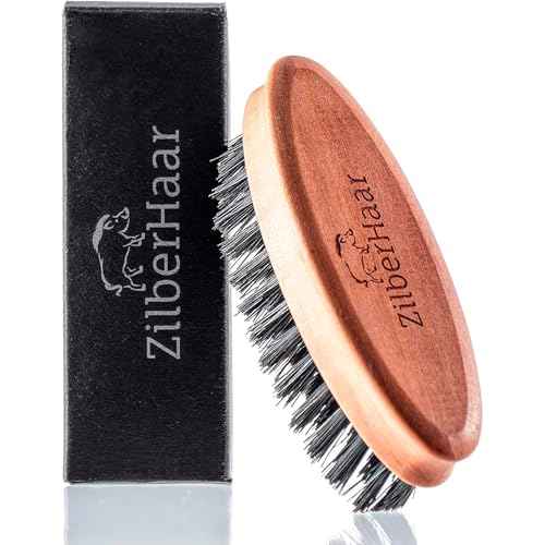 ZilberHaar - Pocket Mustache and Beard Brush - Soft Boar Bristles and Pearwood - Perfect Grooming Tool for Men - Relieves Itch, Works with all Beard Balms and Beard Oils - Made in Europe