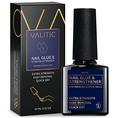 Valitic Strong Nail Glue and Strengthener - Quick Dry Brush On Gel for Long Lasting Nails - Adhesive Bond for False Nails - Strengthener for Nail Tips - 1 PACK