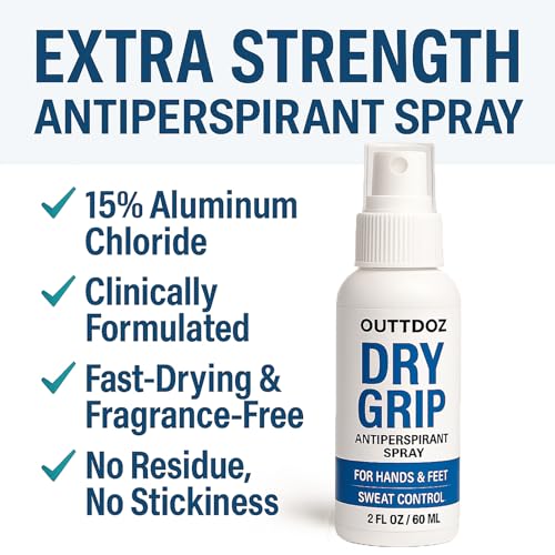 DryGrip Antiperspirant Spray for Hands and Feet ? Extra Strength Sweat Control with 15% Aluminum Chloride ? Grip Enhancer for Climbing, Gymnastics, Weightlifting, Dance and Sports