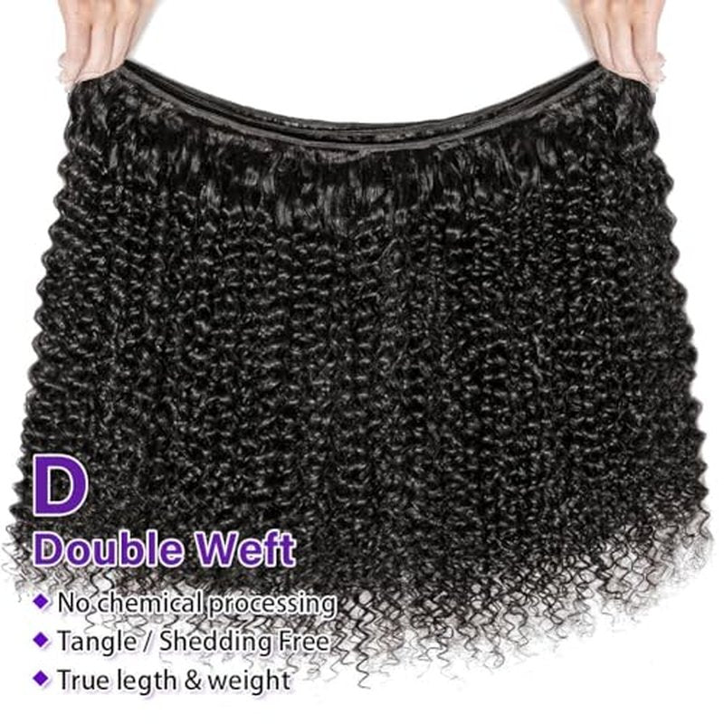 Kinky Curly Bundles Human Hair 16 18 20 Inch 3 Bundles Human Hair 300g 100% Unprocessed Brazilian Virgin Raw Hair Extensions Natural Black Weave Real Human Hair Bundles for Women