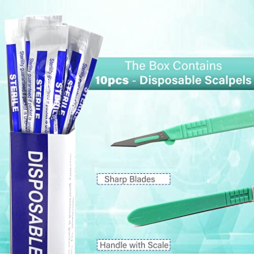 Disposable Sterile Scalpel #11, Podiatry & Professional Corn Callous Knife, Precision Carbon-Steel Blades with Plastic Handle - Individual Pouches - Podiatry Pedicure, Wart Removal & More - Box of 10