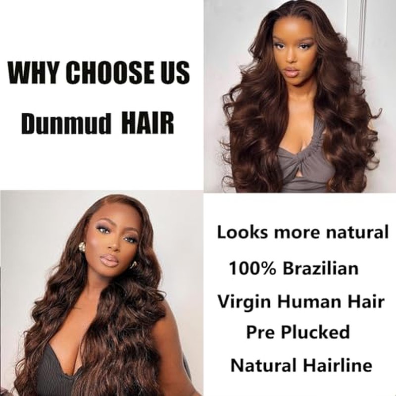 Body Wave Lace Front Wigs Human Hair for Black Women Glueless 13x4 Chocolate Brown Wigs Human Hair Pre Plucked with Brown Colored Human Wigs 180% Density 22 Inch