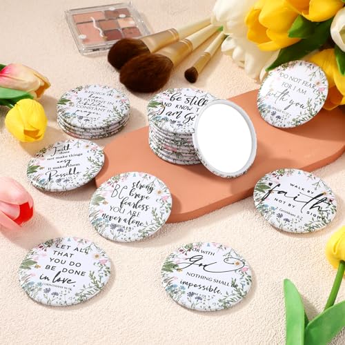 40 Pcs Mini Wildflower Bible Verse Compact Mirrors Bulk Religious Christian Pocket Purse Mirrors Small Church Gifts for Women Sunday School Summer Christmas Party Favors