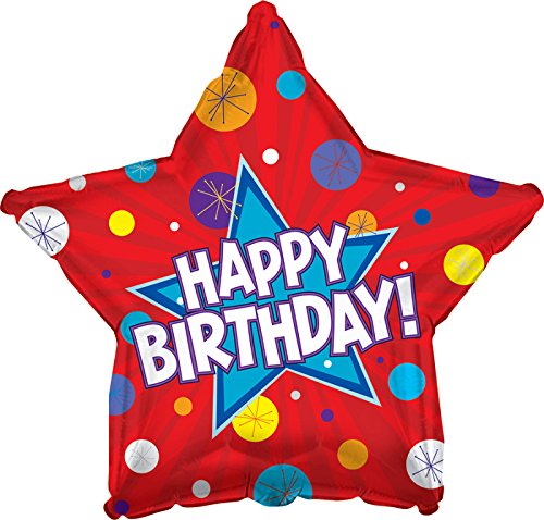 Creative Converting CTI Mylar Balloons, HBD Dynamic Star, 17", Red pack of 5