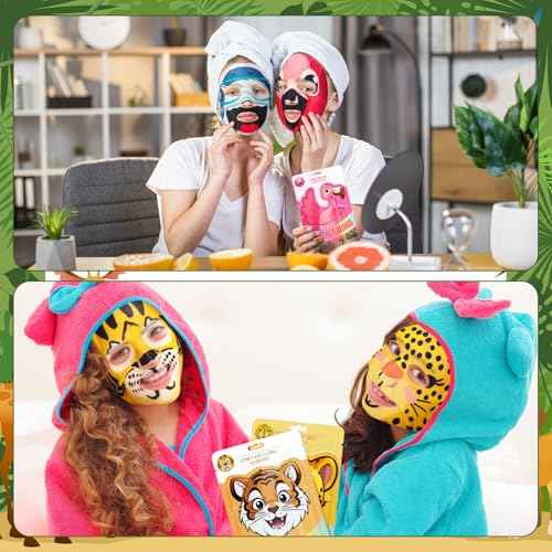 32 Pcs Animal Face Masks Bulk Spa Sheet Skincare Facial Mask Funny Face Skin Care for Women Girls Sleepover Slumber Party