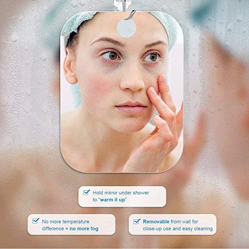 Deluxe Large Fogless Shower Mirror, Fogless Shaving Mirror(7.48 in X 11 ?in), Anit-Fog Shaving Mirror with Hook, Fog Free Wall Hanging Makeup Mirror, Anti Fog Shatterproof Mirror in Bathroom
