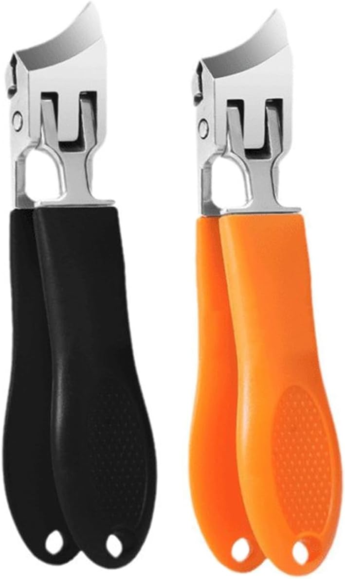 Slanted Nail Clippers - 2-Piece Set with Wide Jaw Opening for Thick & Ingrown Toenails | Anti-Splash Design